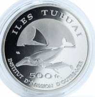 (2014) Монета Гамбье 2014 год 500 франков "Киты"  Латунь, покрытая Серебром  PROOF
